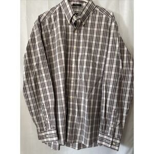 Eddie Bauer Button Down Shirt Relaxed Fit Long Sleeve Red‎ Gray Blue Plaid SZ L
